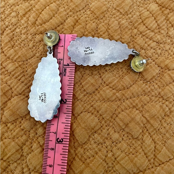 Vtg Taxco Multicolor Inlay Drop Earrings Sterling Silver Southwest Frida Kahlo - Picture 7 of 9